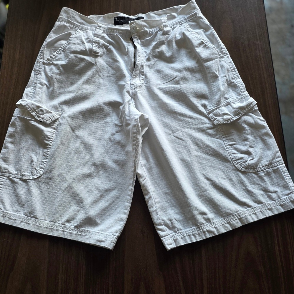 Mecca Mens White Cargo Shorts Size 34 Cotton Streetwear Baggy Y2K Hip Hop